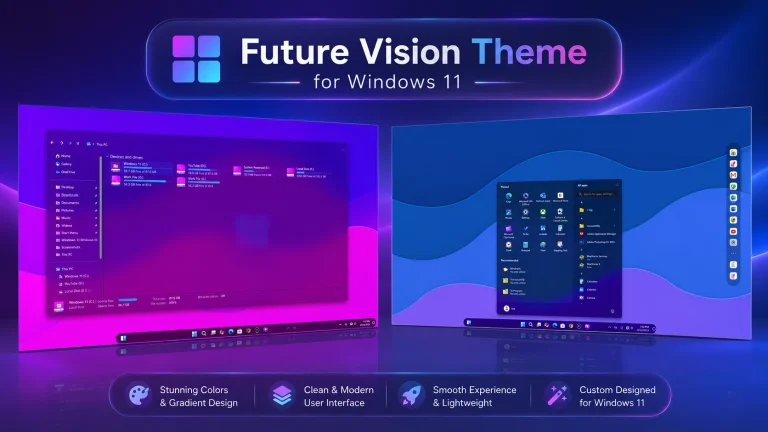 Future Vision Theme For Windows 11 10 Future Vision Theme for Windows 11 with modern icons and futuristic desktop design