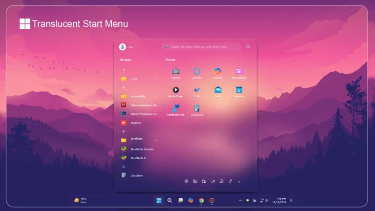 Translucent Start Menu Windows 11