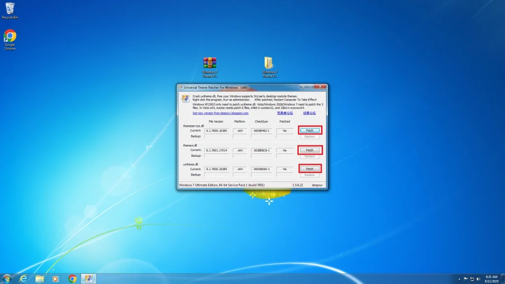 How to Patch Windows 7 For Using Custom Theme 6 5