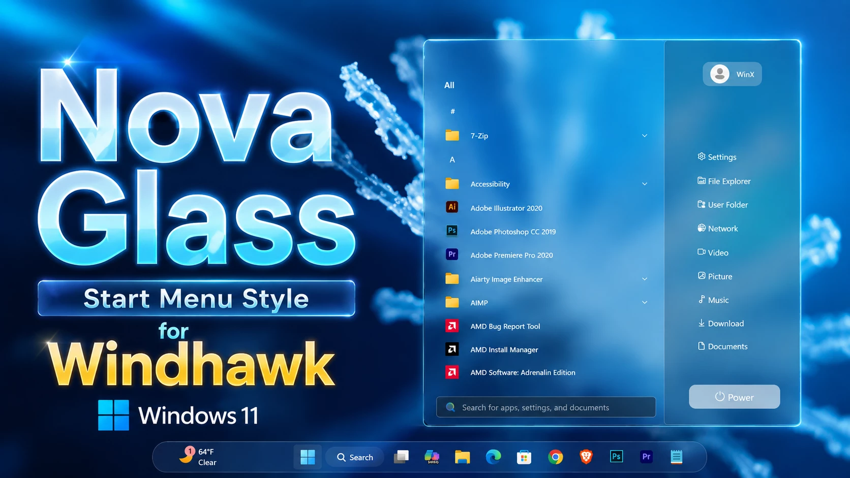 Amazing Nova Glass Start Menu Style for Windows 11 1 Nova Glass Start Menu Style for Windhawk