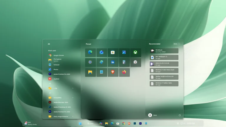 Gorgeous Velora Glass Start Menu & Taskbar Style - Win 11 5 Velora Glass Start Menu & Taskbar Style for Windows 11 (Windhawk) featuring a modern glassmorphism Start Menu, transparent Taskbar, elegant frosted glass effects, clean desktop layout, premium Windows 11 customization, sleek user interface, minimal design, and futuristic aesthetic desktop theme.