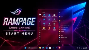 Rampage Asus Gaming Start Menu Taskbar Style for Windows 11 with ASUS ROG inspired gaming UI customization and Windhawk theme design