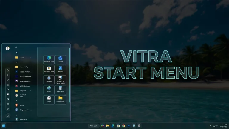 Vitra Start Menu Style for Windows 11 with transparent glass UI and Windhawk customization