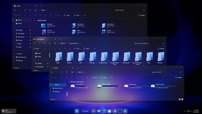 Nova Theme For Windows 11 dark blue File Explorer customization with modern UI and dock style taskbar