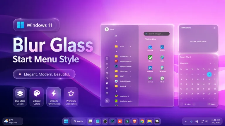 Blur Glass Start Menu & Taskbar Style For Windows 11