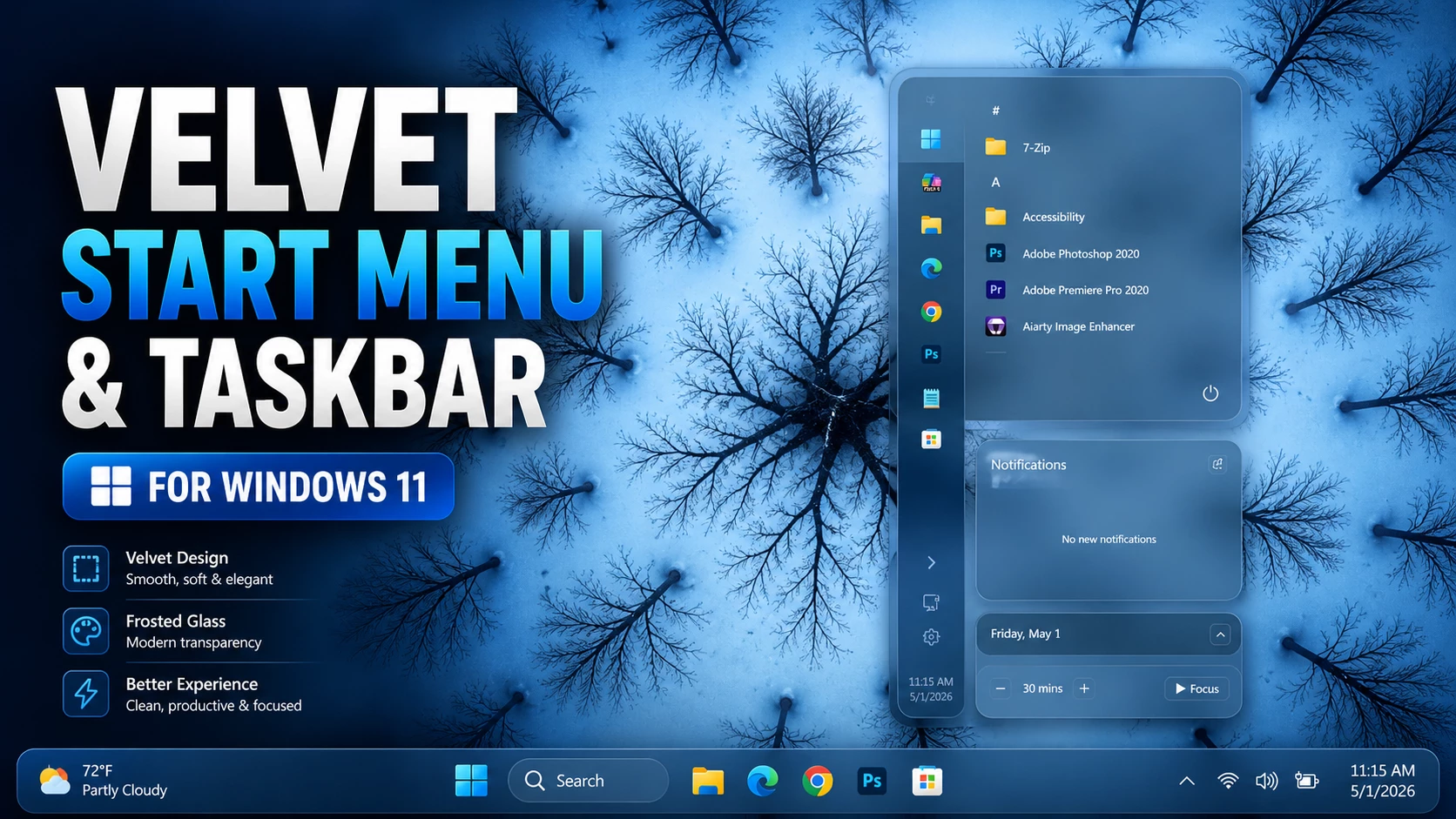 Velvet Start Menu & Taskbar For Windows 11