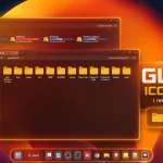 Glaze icon pack for Windhawk Windows 11 desktop customization preview with modern folder icons and glassmorphism File Explorer theme