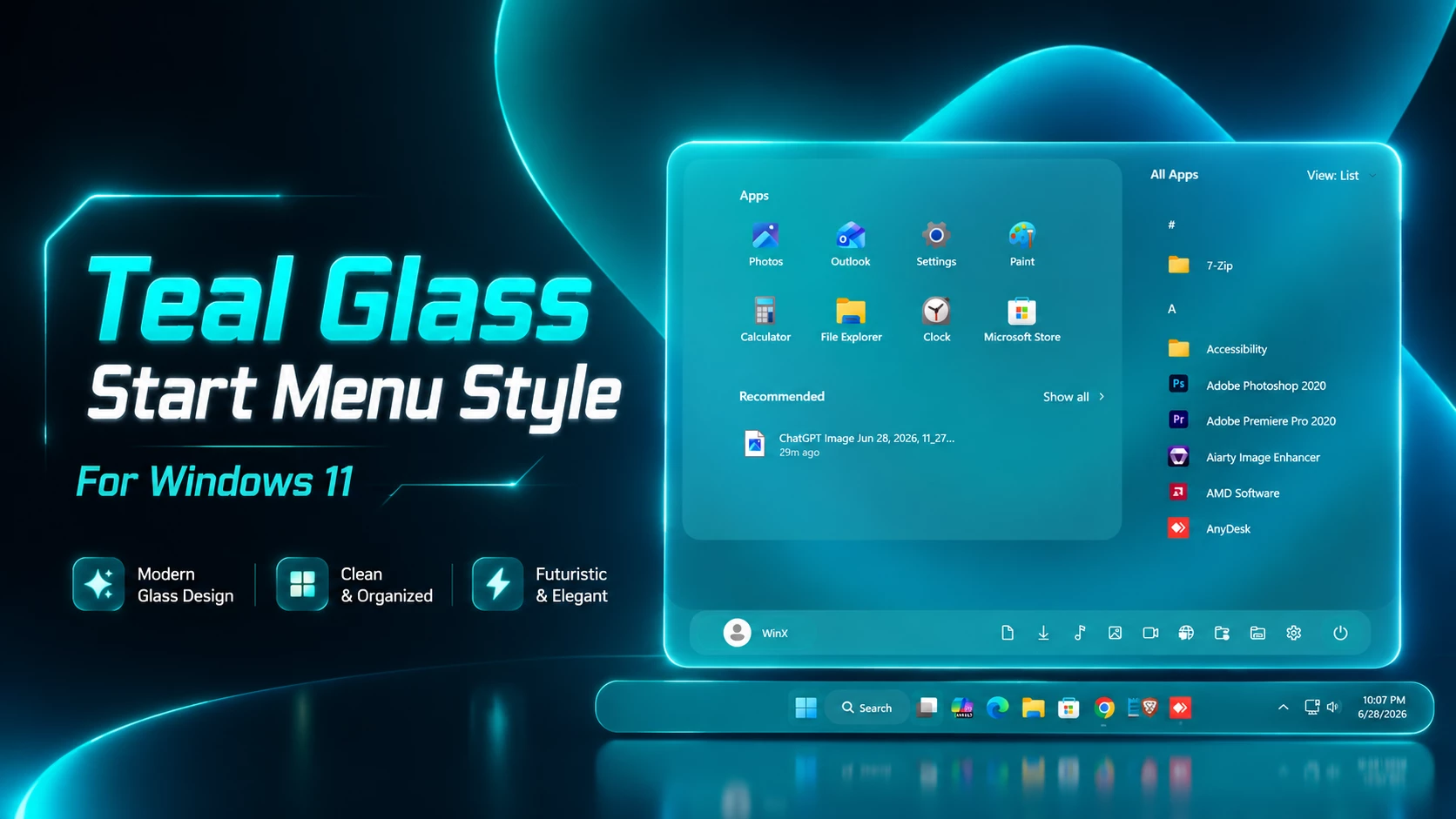 Teal Glass Start Menu Style