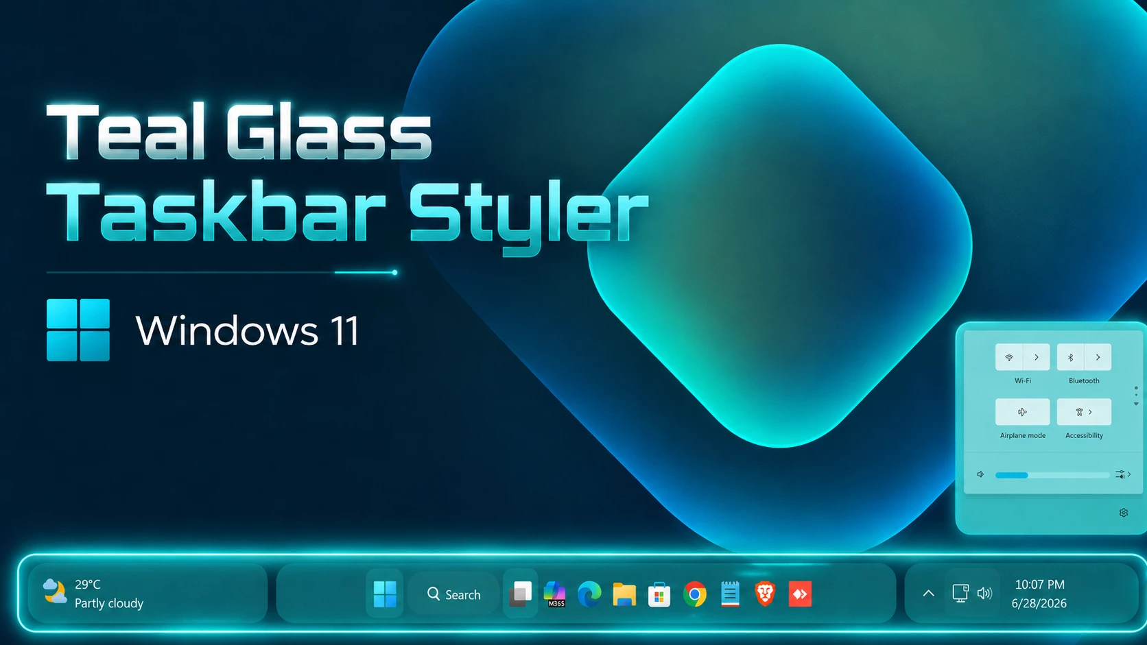 Teal Glass Windows 11 Taskbar Style