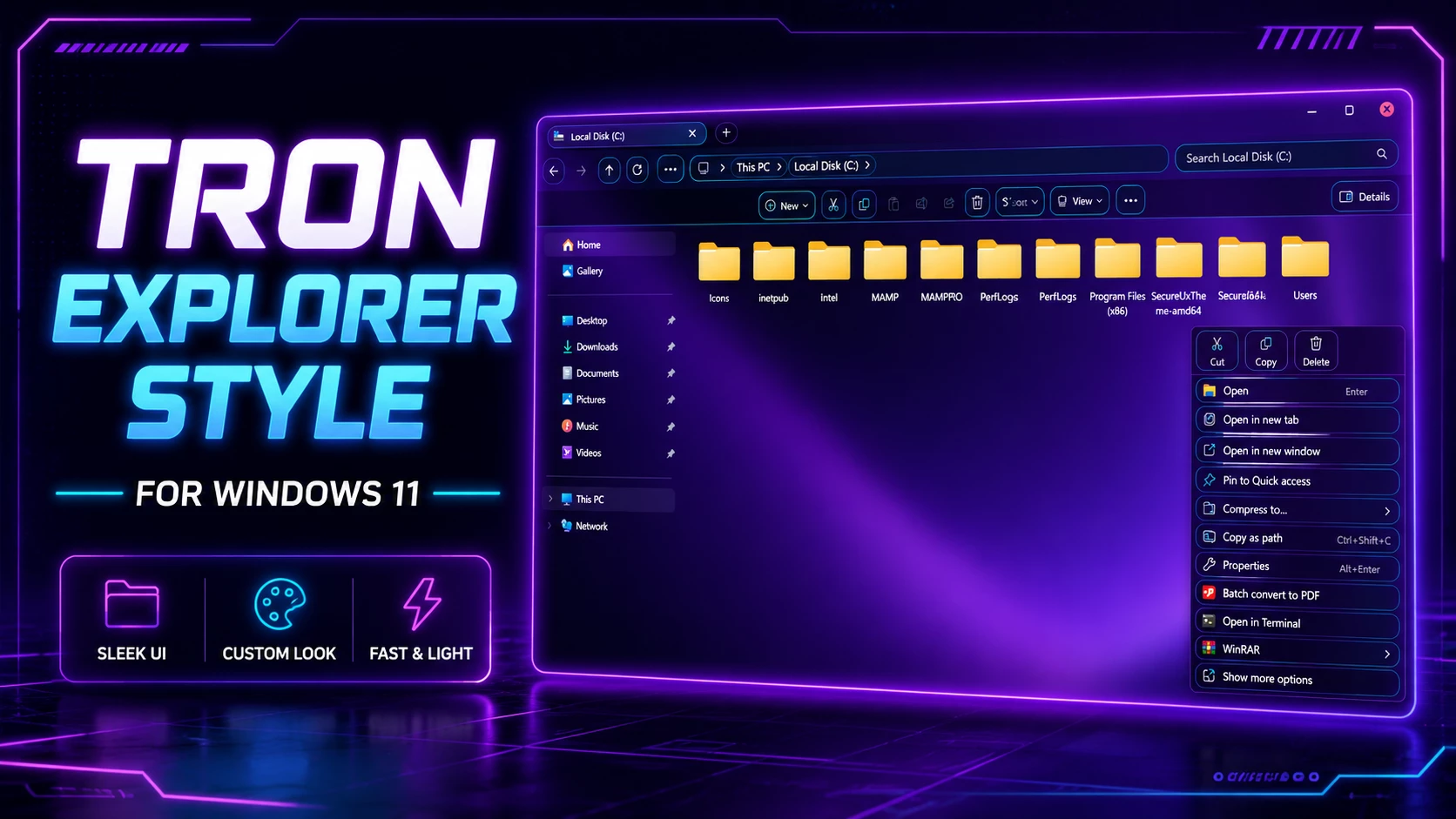 Tron Explorer Style For Windows 11 1 Tron Explorer Style For Windows 11 Using Windhawk futuristic desktop customization