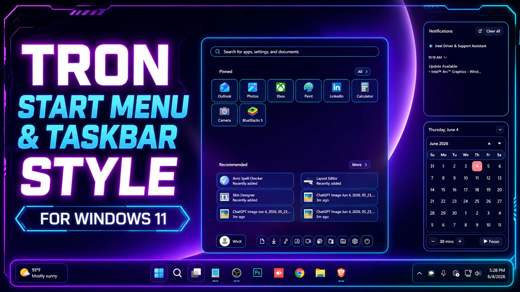 Tron Start Menu & Taskbar Tyle For Windows 11 ( Windhaw)