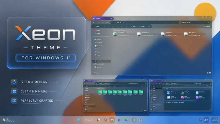 Xeon Theme For Windows 11 9 Xeon Theme For Windows 11 sleek modern desktop customization preview with clean file explorer and futuristic UI design