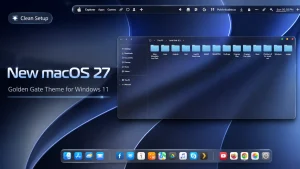 macOS 27 Golden Gate Theme For Windows 11 modern desktop customization preview with clean macOS-inspired interface and smooth UI design