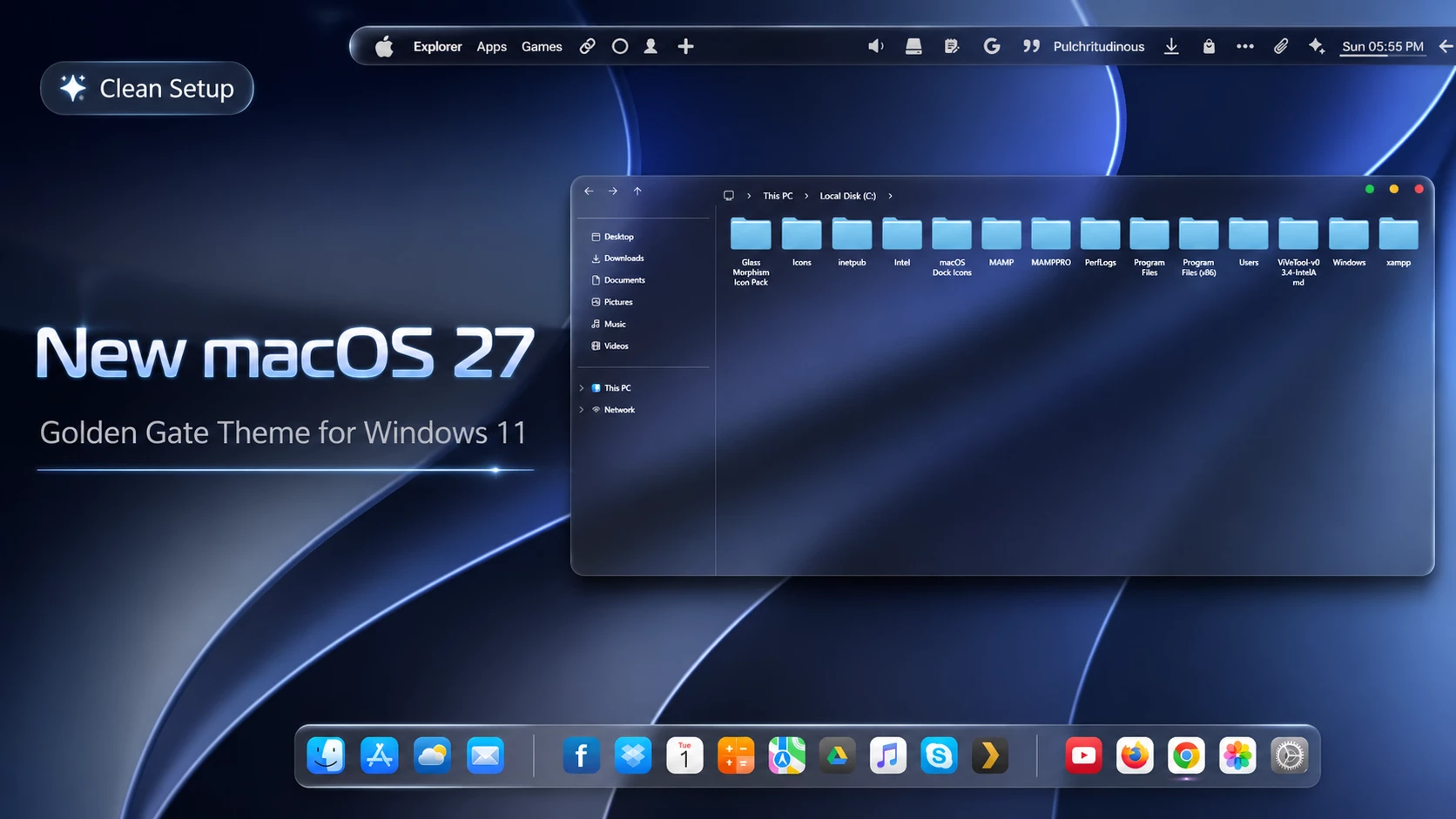 macOS 27 Golden Gate Theme For Windows 11 1 macOS 27 Golden Gate Theme For Windows 11 modern desktop customization preview with clean macOS-inspired interface and smooth UI design
