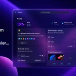 Aurora Prism Glass Settings Styler showing a transparent purple Windows 11 Settings interface
