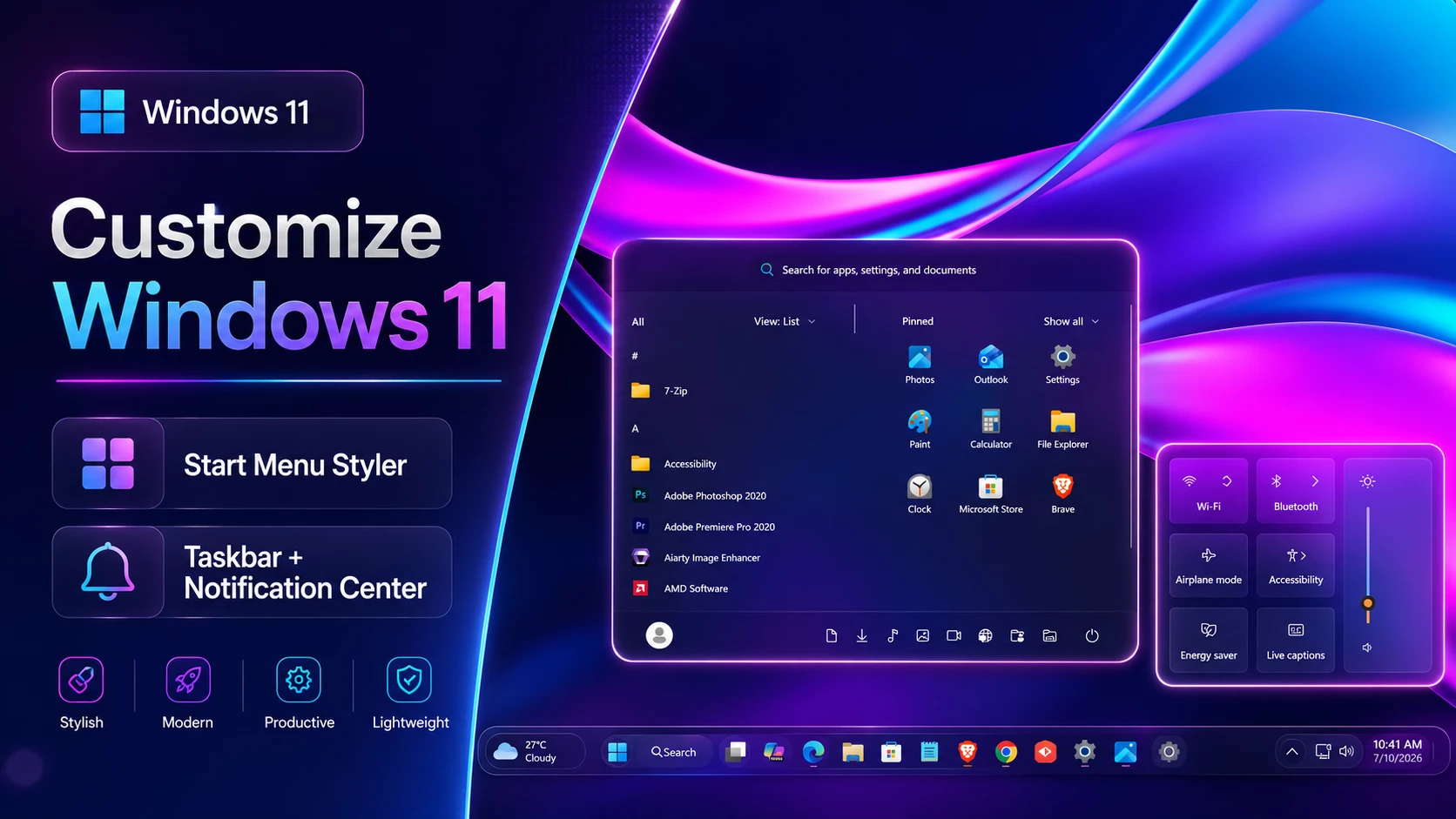 Fusion Glass Start Menu Style for Windows 11 1 Fusion Glass Start Menu Style on Windows 11 with a transparent glass interface