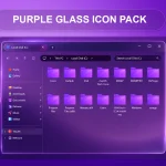 Purple Glass Icon Pack preview for Windows 11 system icons using Windhawk resources redirect customization