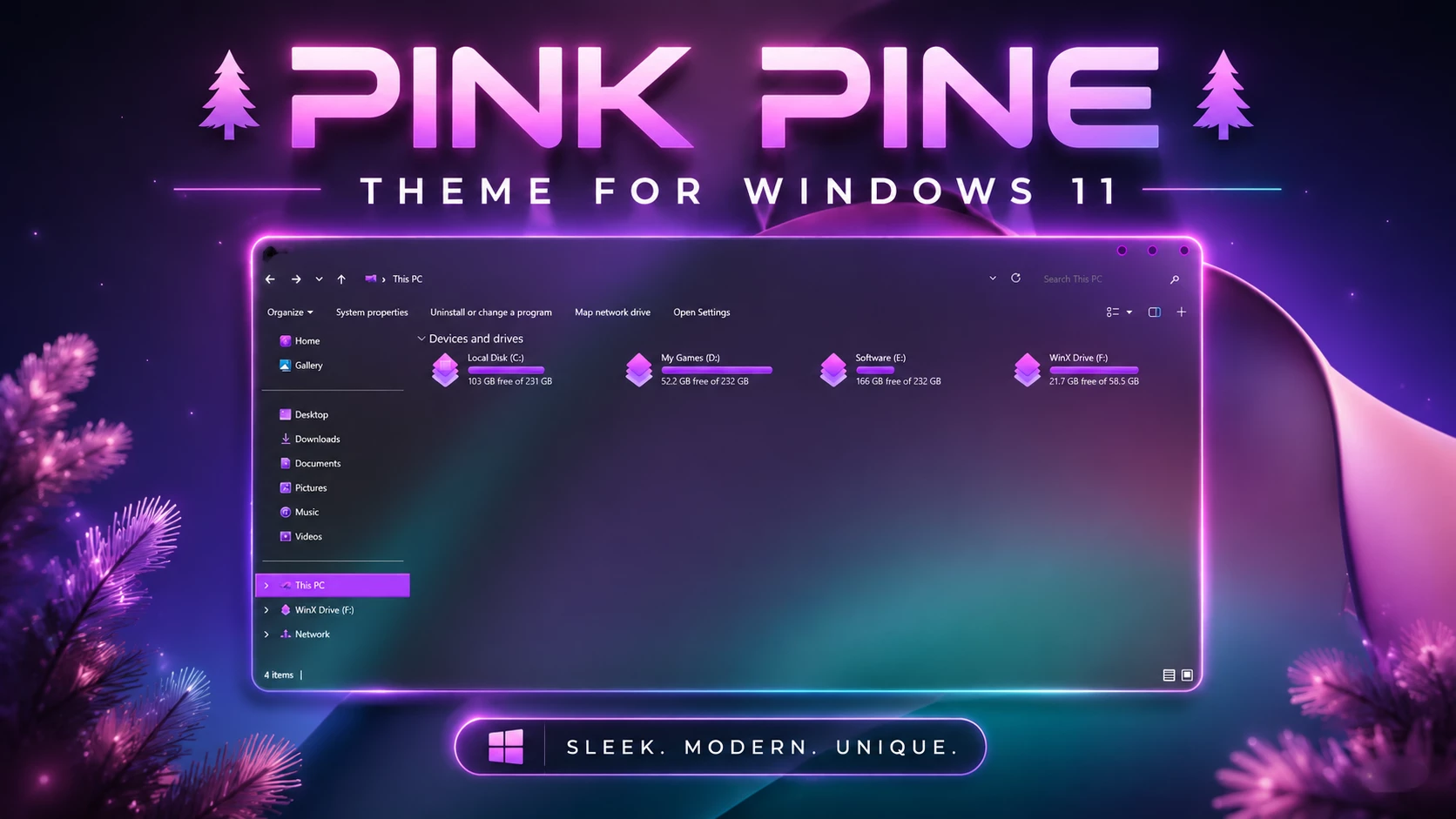 Pink Pine Theme For Windows 11 1 Pink Pine Theme For Windows 11 desktop customization preview