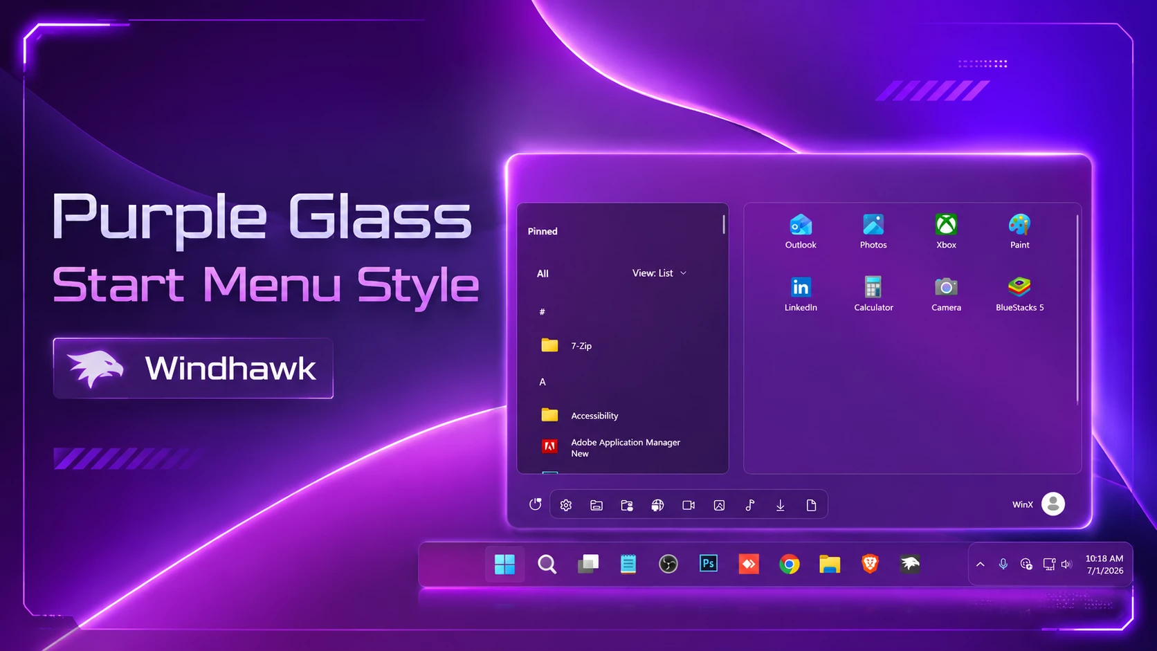 Purple Glass Start Menu Style 1 Purple Glass Start Menu Style preview for Windows 11 using Windhawk Start Menu Styler