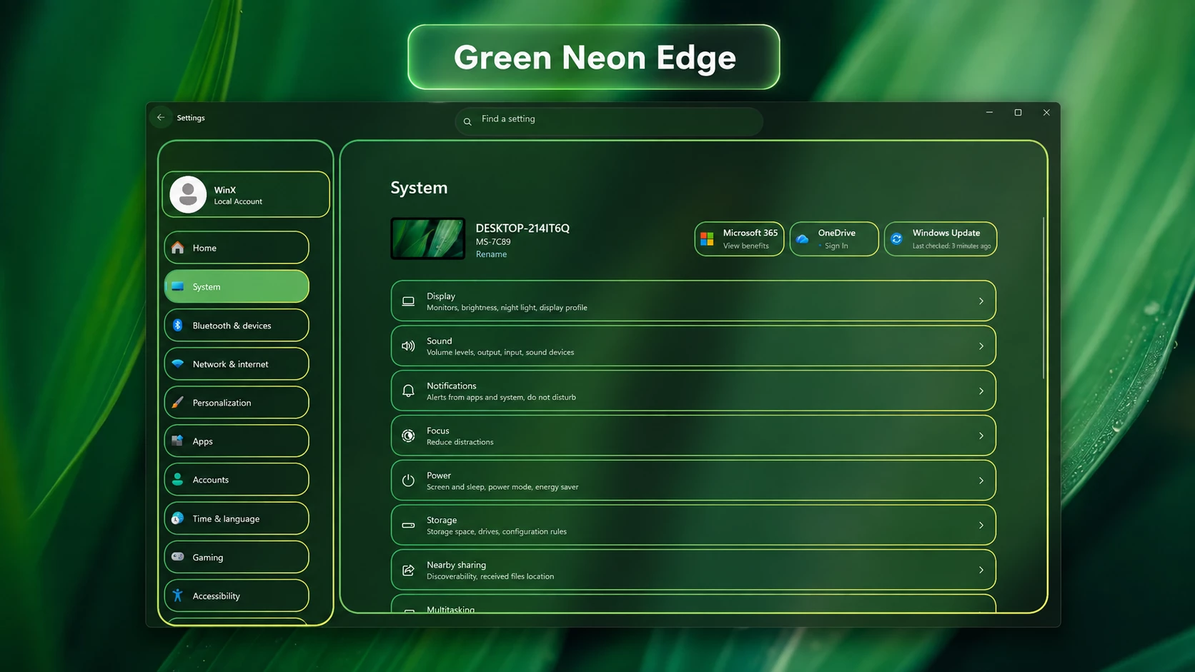 Neon Edge Settings Style For Windows 11 5 Green Neon Edge