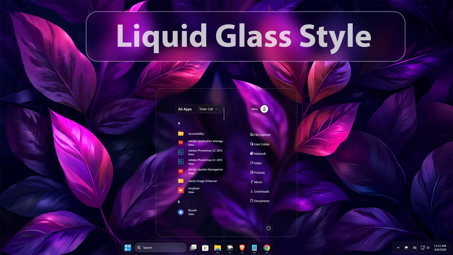 Glassify Your Windows 11 Start Menu – Liquid, Acrylic & Frosted Glass Styles 2 Liquid Glass Start Menu Style