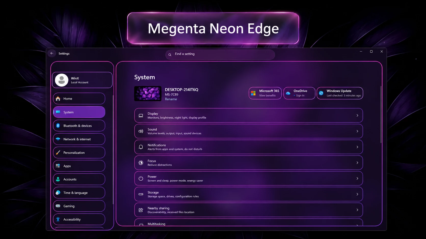 Neon Edge Settings Style For Windows 11 2 Magenta Neon Edge