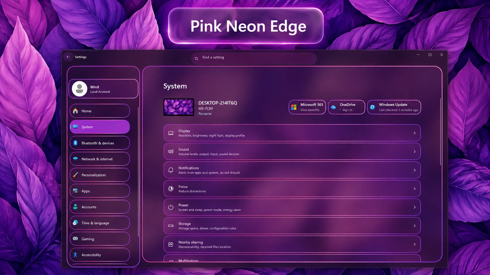 Neon Edge Settings Style For Windows 11 3 Pink Neon Edge