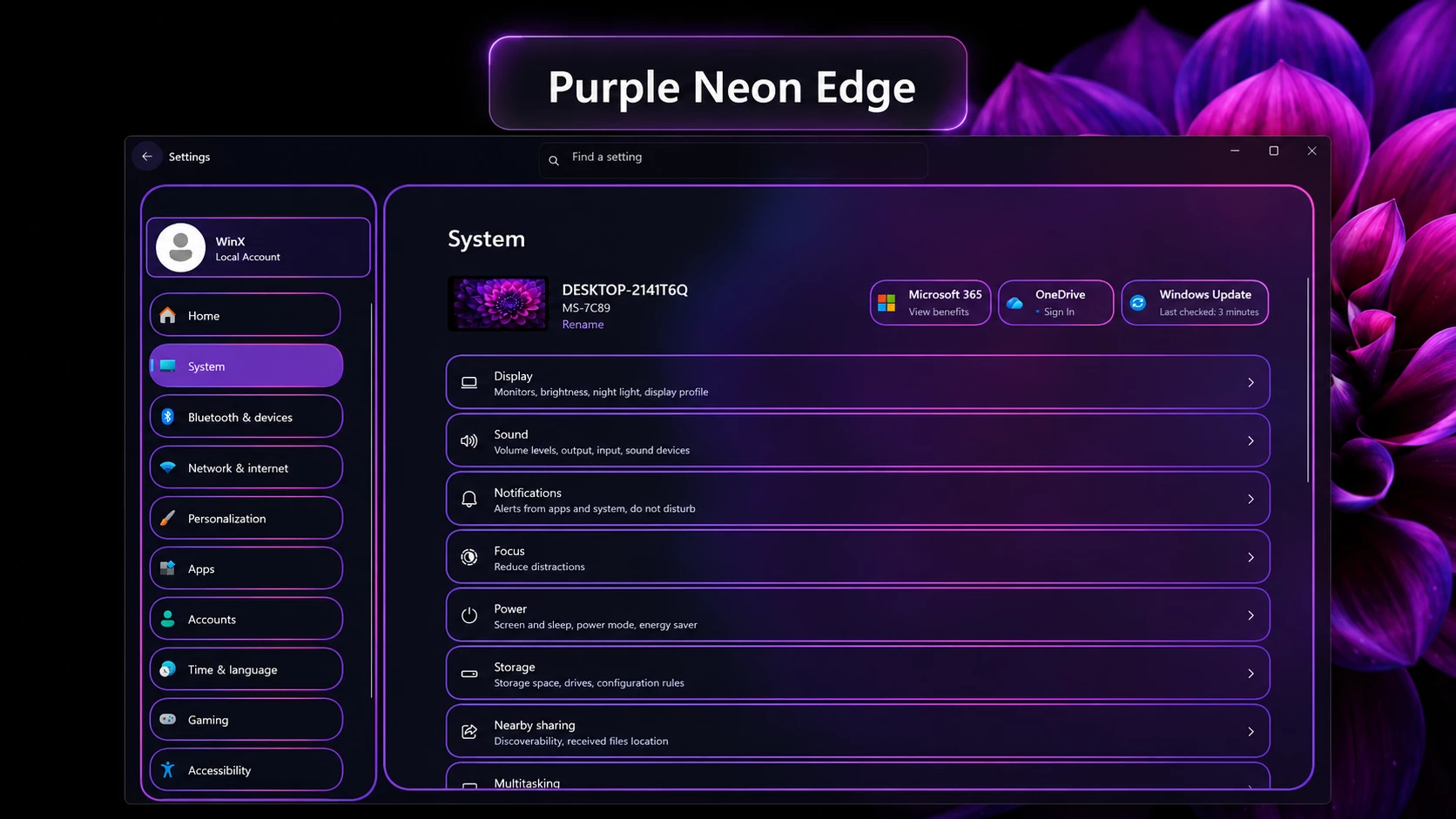 Neon Edge Settings Style For Windows 11 4 Purple Neon Edge