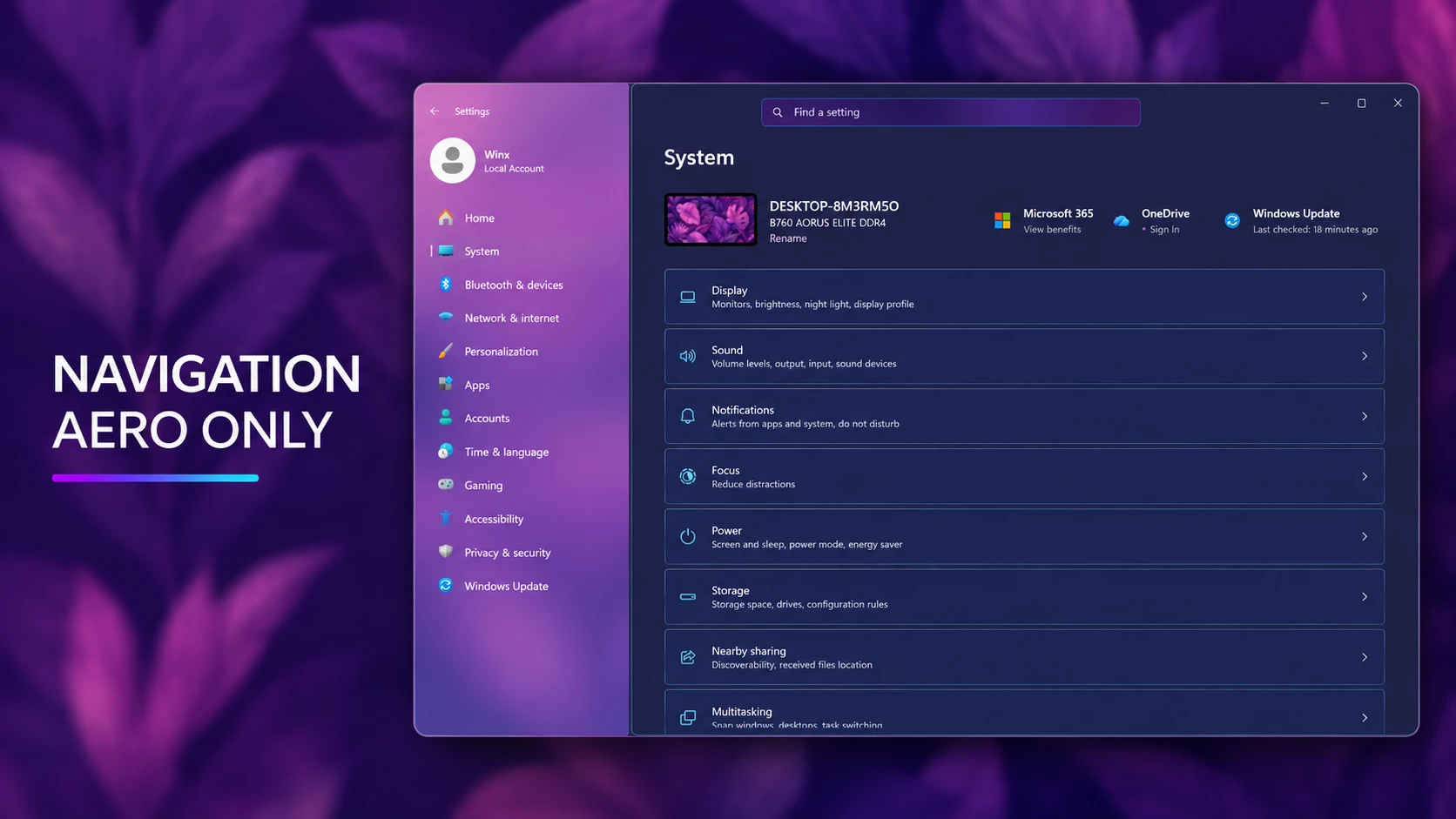 Mid Aero Settings Style for Windows 11 2 Left Nav
