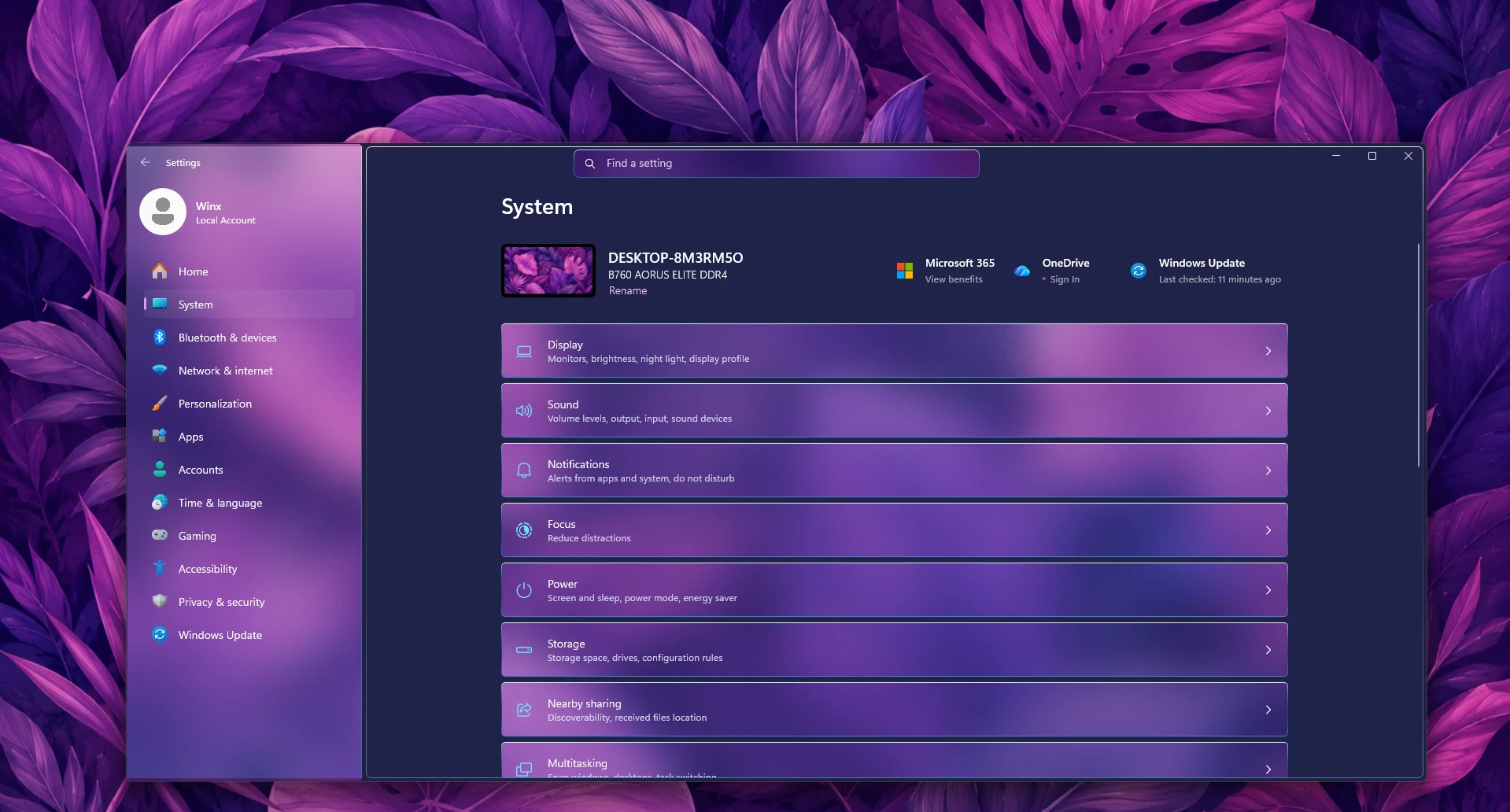 Mid Aero Settings Style system page for Windows 11
